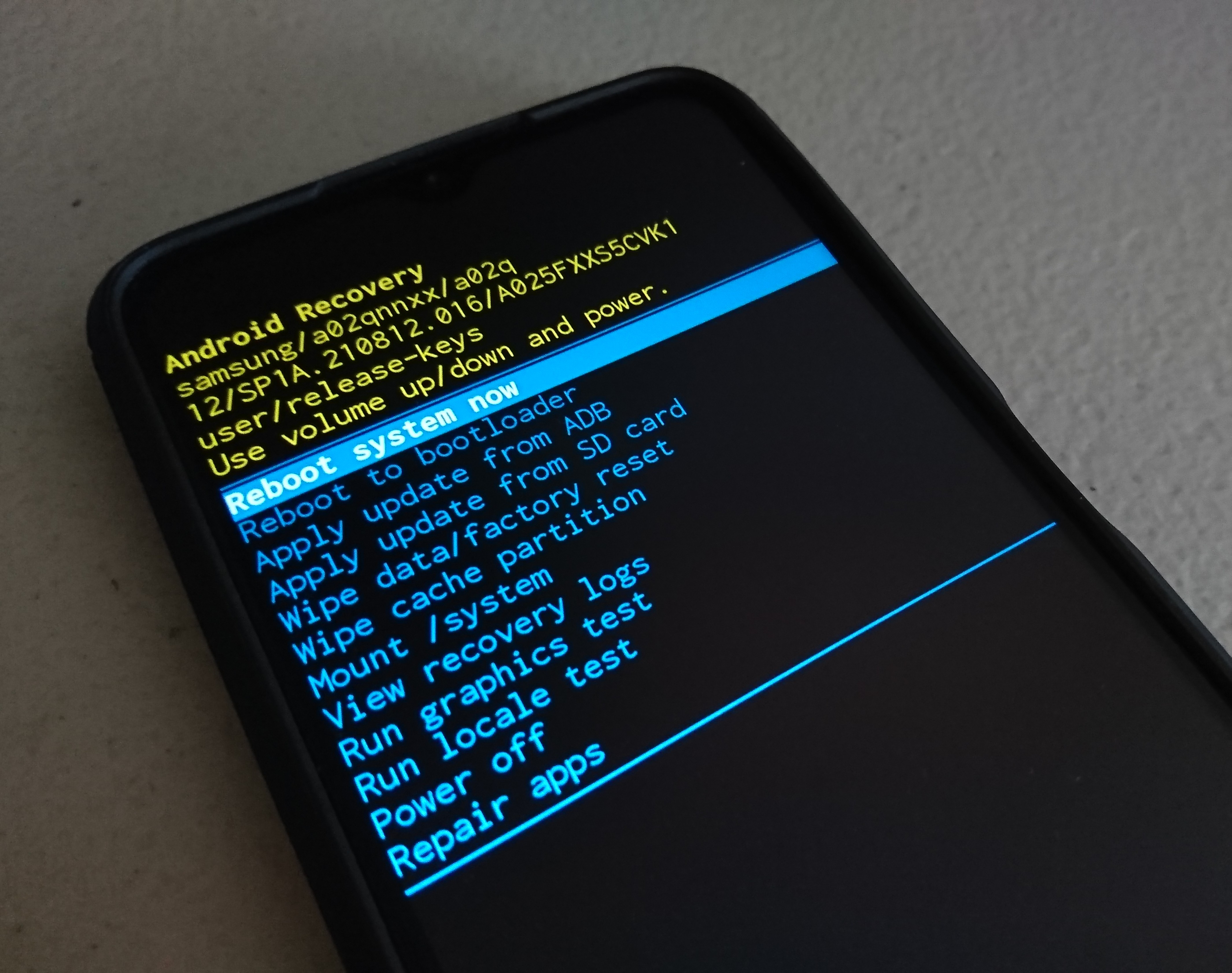 Android factory reset screen