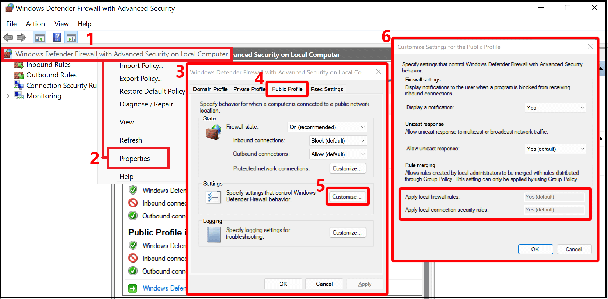 Automatic and Manual Resolution Methods: Windows Firewall settings menu