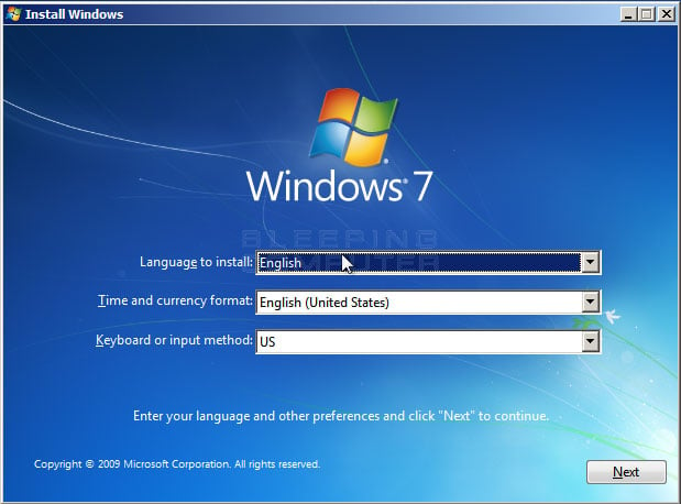 Boot your system using a Windows installation disk or recovery disk.
Select your language preferences and click "Next".