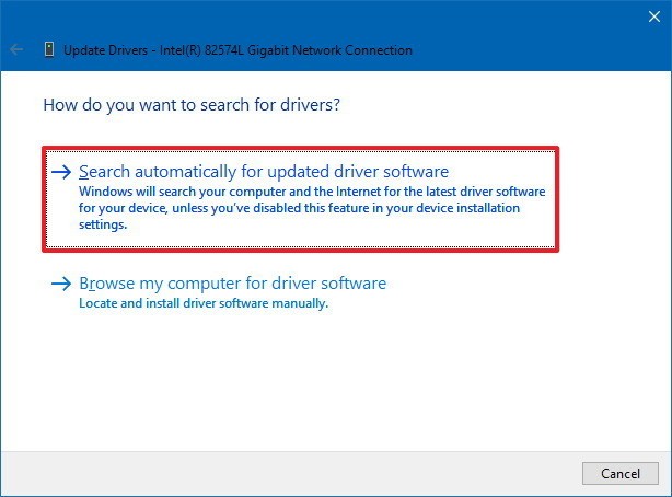 Click the "Driver" tab and select "Update Driver".
Choose "Browse my computer for driver software".