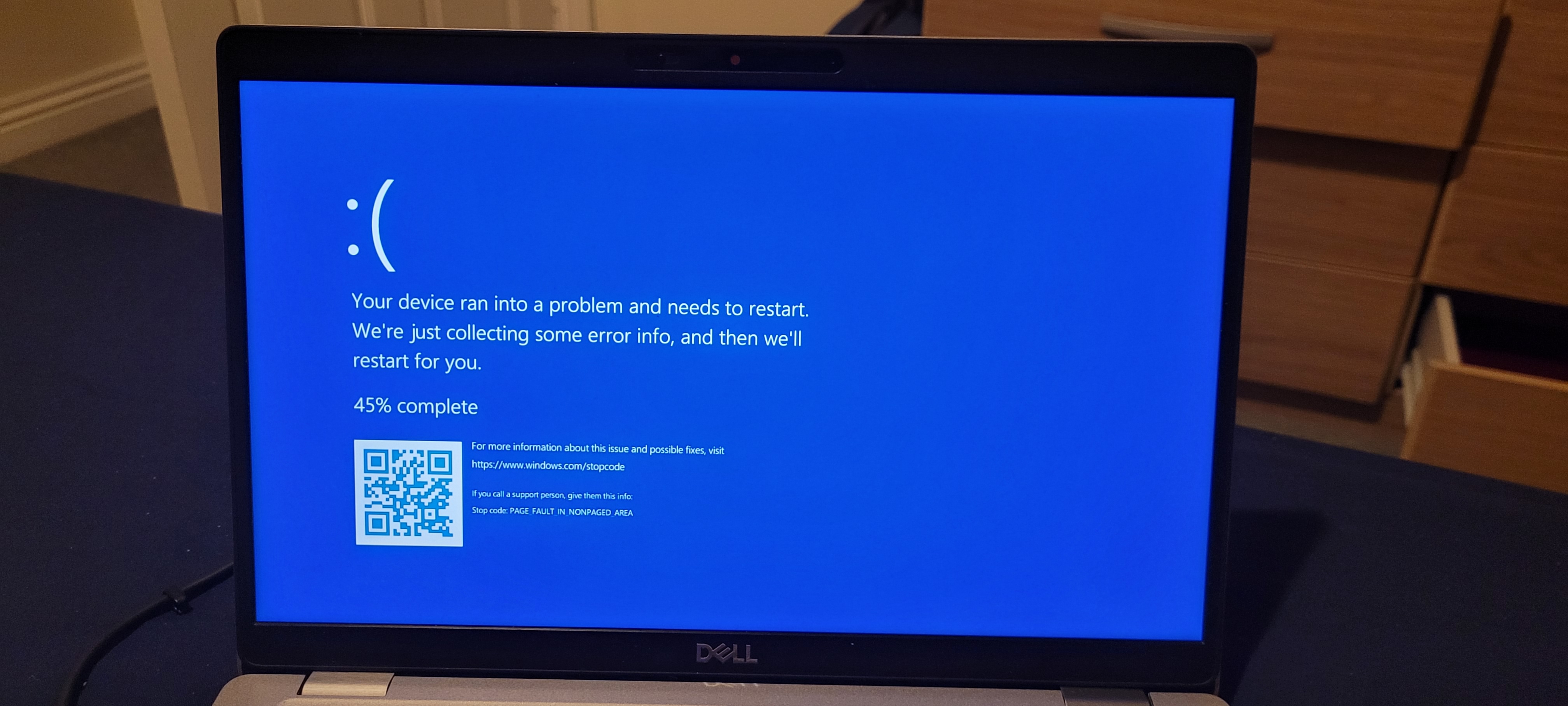 Dell laptop with a blue screen