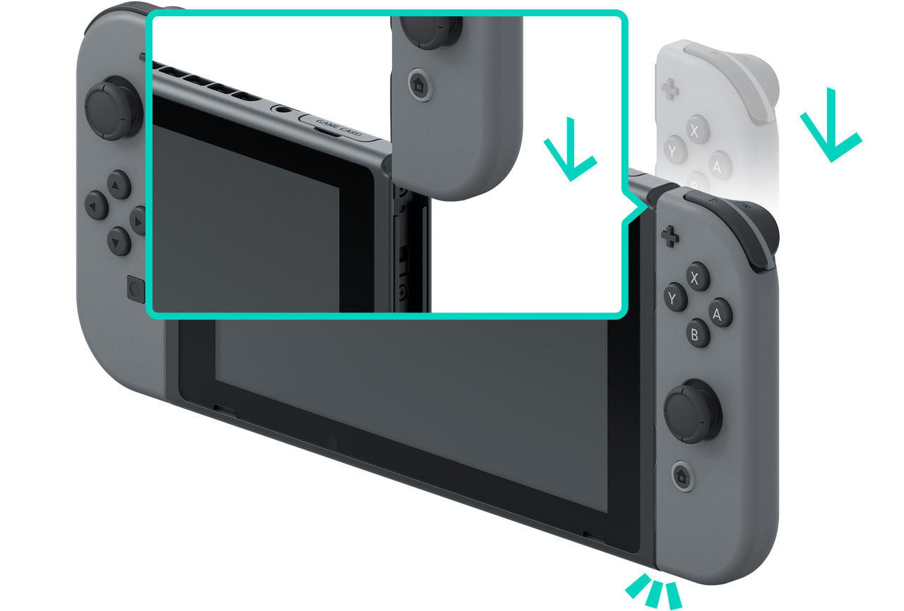 Detach the Joy-Con controllers from the console.
Connect the Switch to the AC adapter and let it charge for a few minutes.