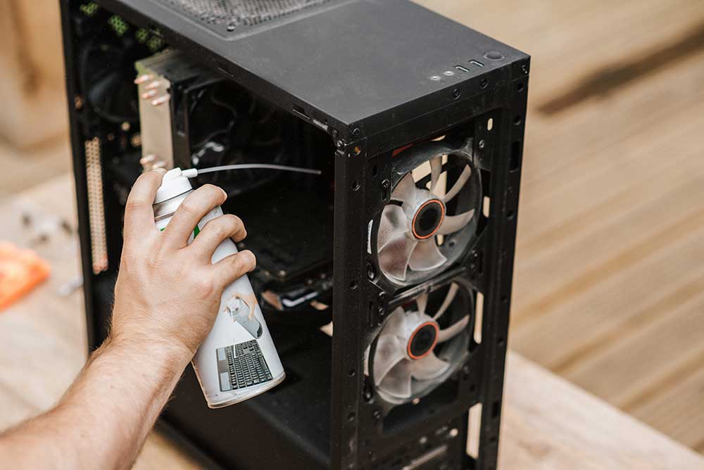 Ensure that the computer case has adequate airflow and is not clogged with dust.
Clean any accumulated dust from the CPU heatsink, fans, and vents using compressed air or a soft brush.