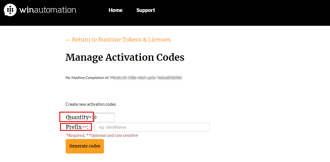 Entering activation code
