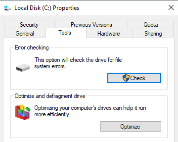 Go to the Tools tab and click on Check under the Error checking section.
Follow the on-screen instructions to scan and fix any errors on the drive.