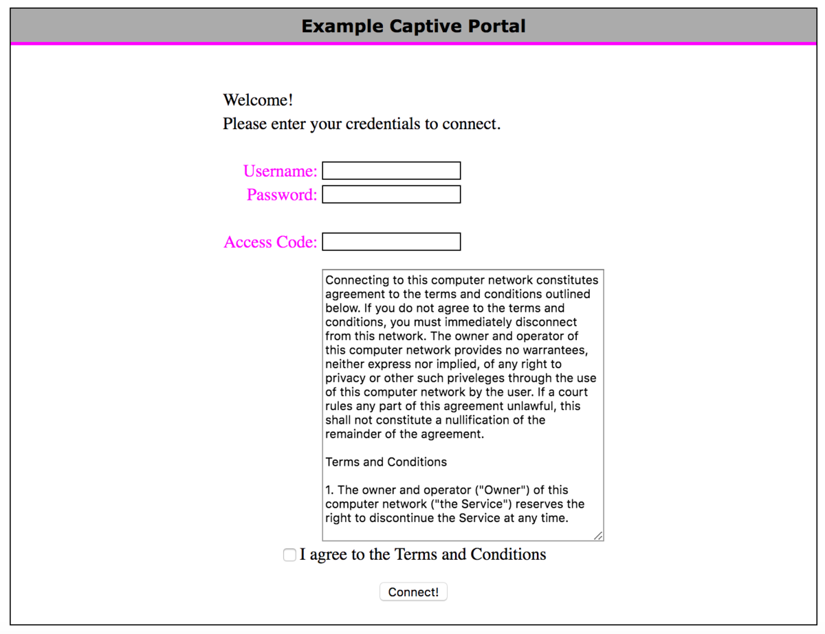Image of a captive portal login page