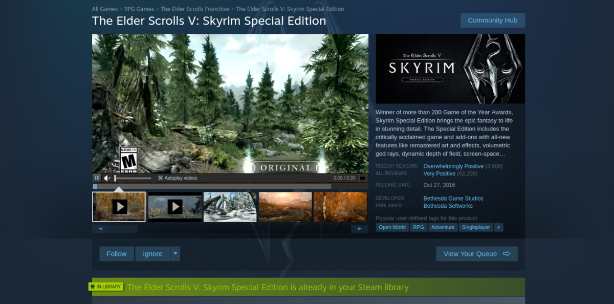 Launch the Steam client and go to your Library.
Right-click on The Elder Scrolls V: Skyrim and select Properties.