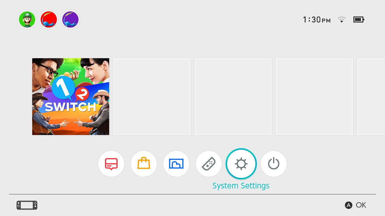 Make sure the Nintendo Switch console is connected to the internet.
Go to the Home menu and select "System Settings."