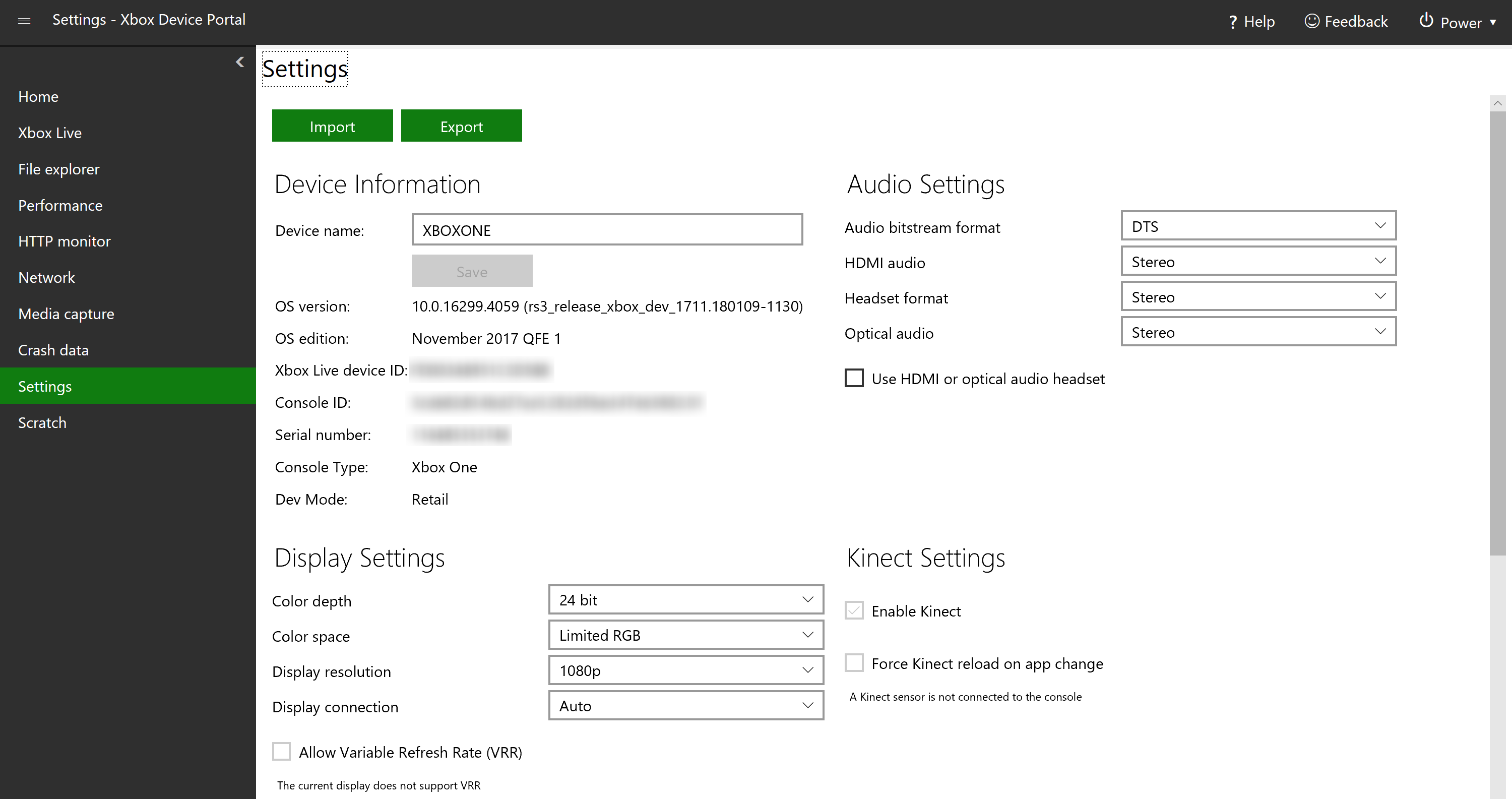 Network settings page on Xbox console