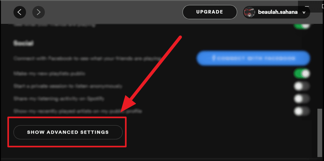 Open Spotify and go to "Settings".
Scroll down to find "Show Advanced Settings" and click on it.