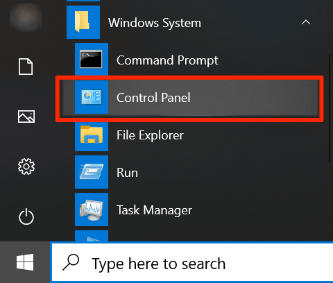 Open the Start menu and type "Control Panel".
Click on Control Panel to open it.