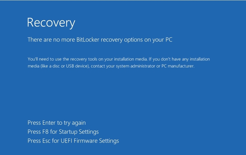Recovery options screen