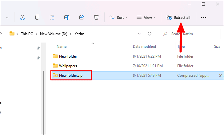 Right-click on the downloaded file and select "Extract All".
Choose a destination folder for extracting the contents and click "Extract".