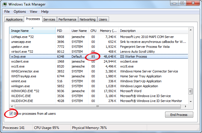 Task Manager showing high CPU usage
