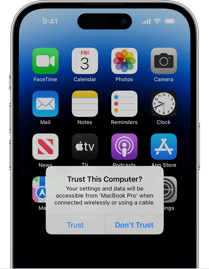 Use your Apple ID and password to sign in on your iPhone if prompted.
Connect your iPhone to a trusted computer with iTunes and follow the instructions to unlock it.