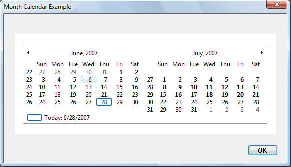 Windows calendar with a previous date highlighted