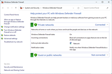 Windows Firewall settings interface
