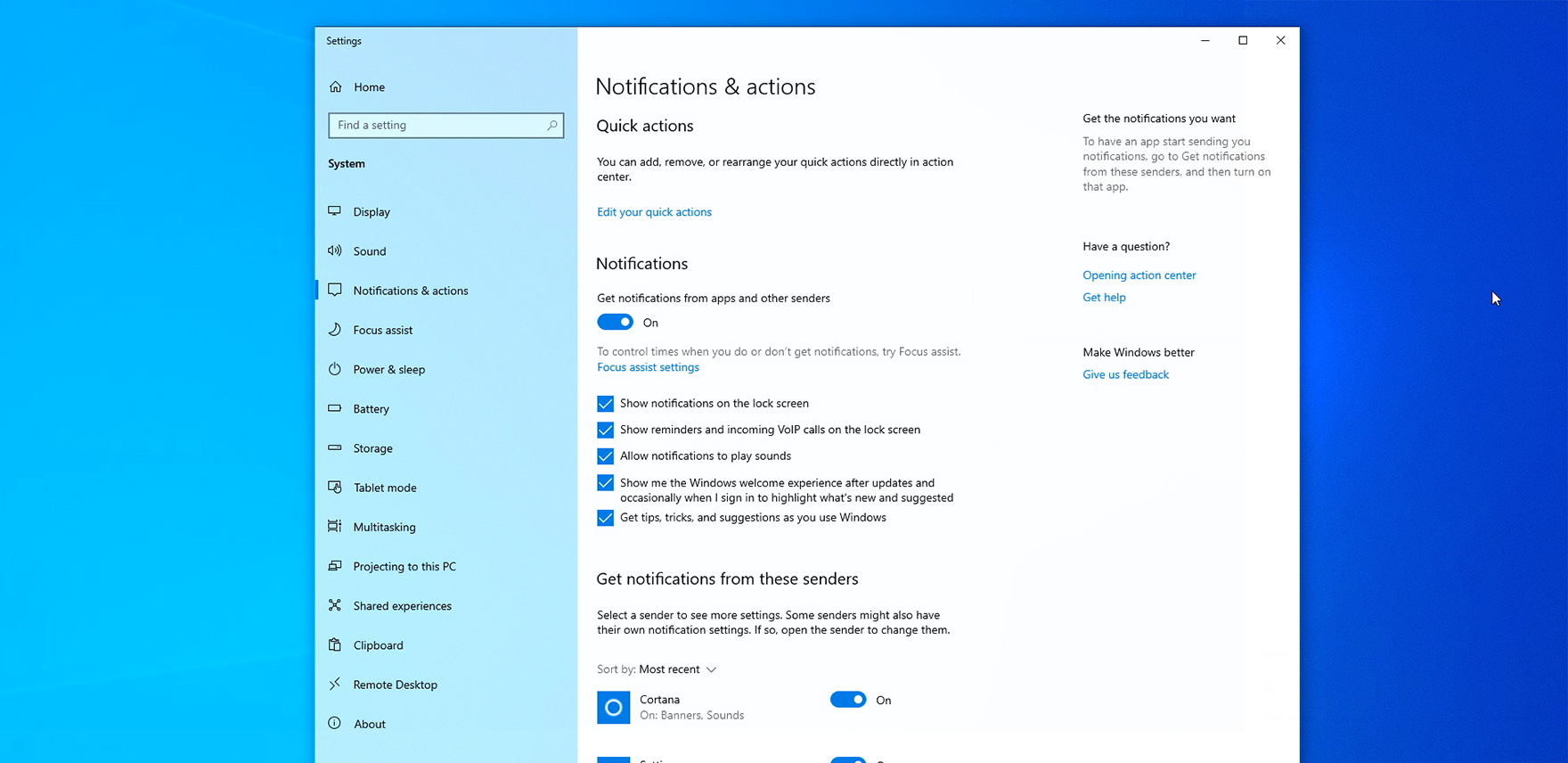 Windows notification settings