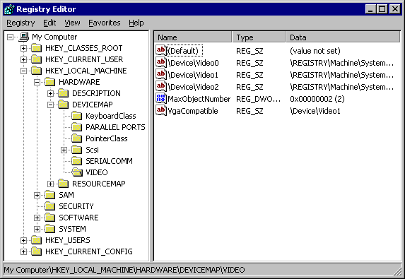 Windows registry settings